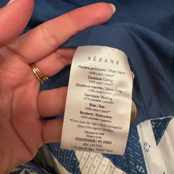 Sezane Blue and White Leopold Quilted Jacket - Picture 6 of 9